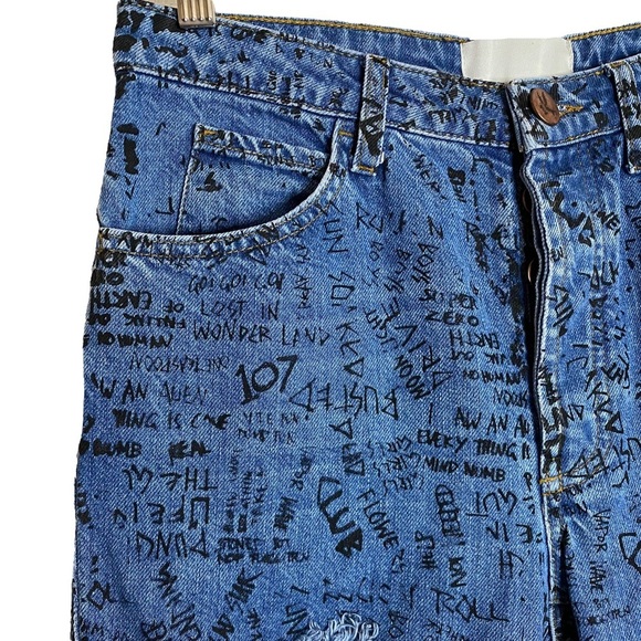 One Teaspoon Graffiti High Rise Straight Leg Cropped Raw Hem Jeans 22 XXS 00 - Picture 7 of 17